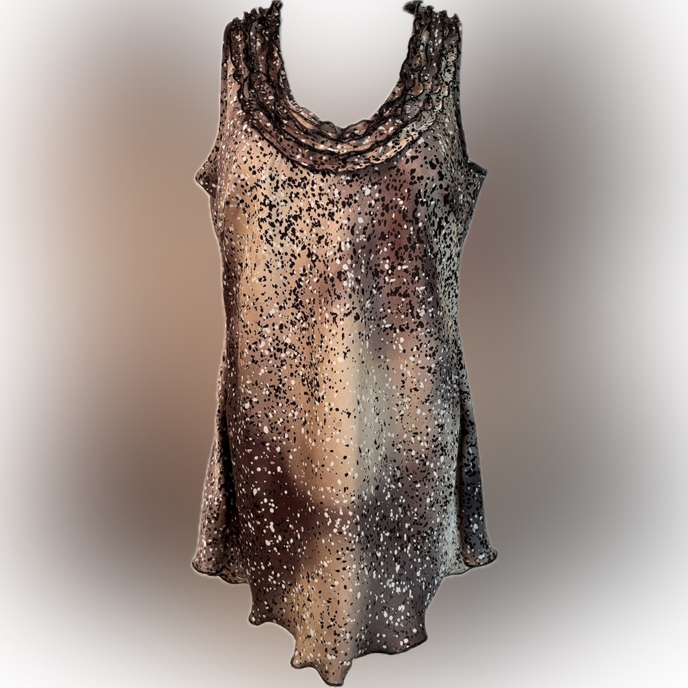 Brown and Cream Latte Speckled Sleeveless Ruffled Top
